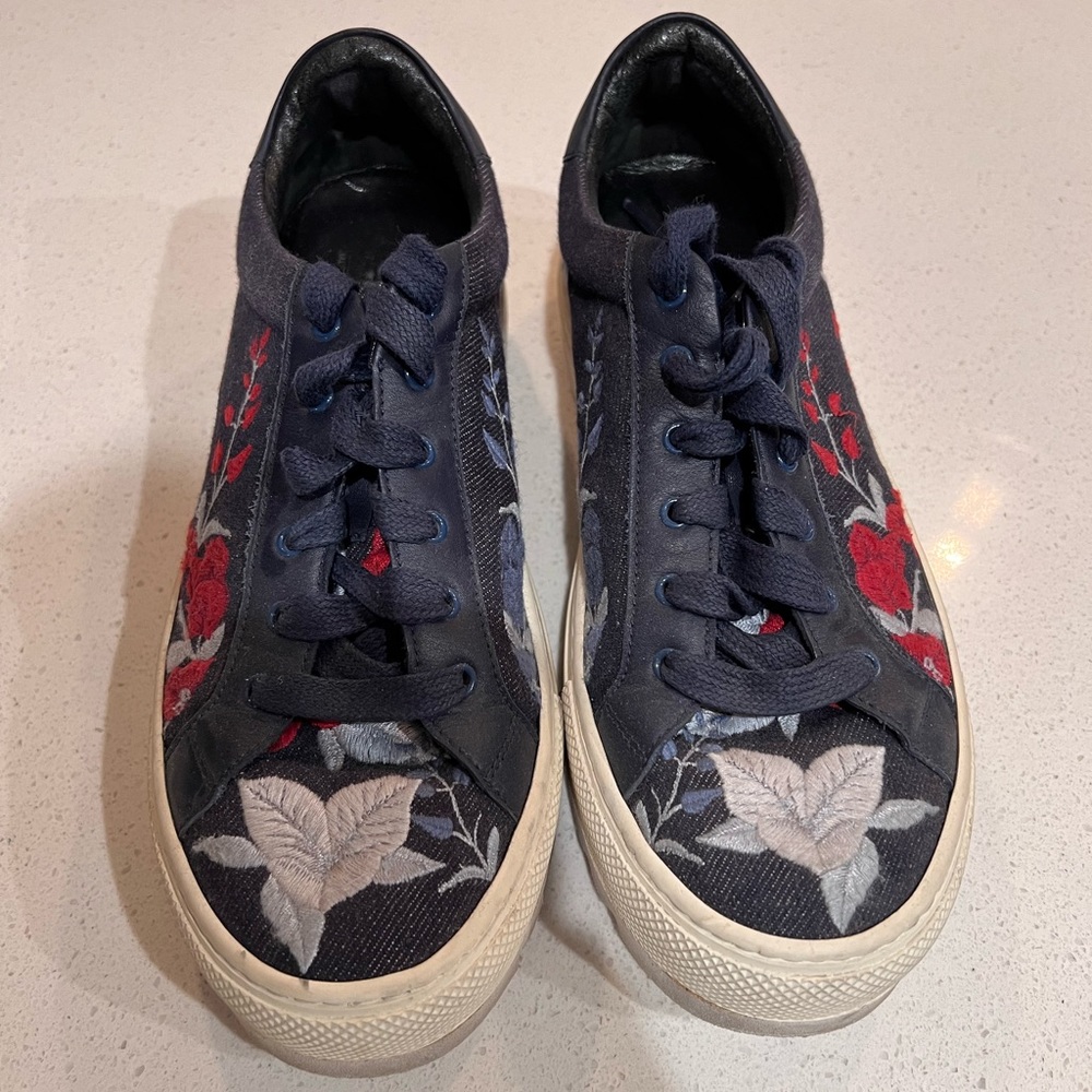 Salvatore Ferragamo Embroidered Denim Eddy Sneakers - sz 7